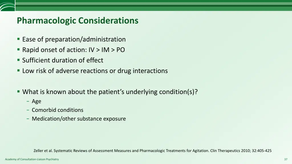 pharmacologic considerations