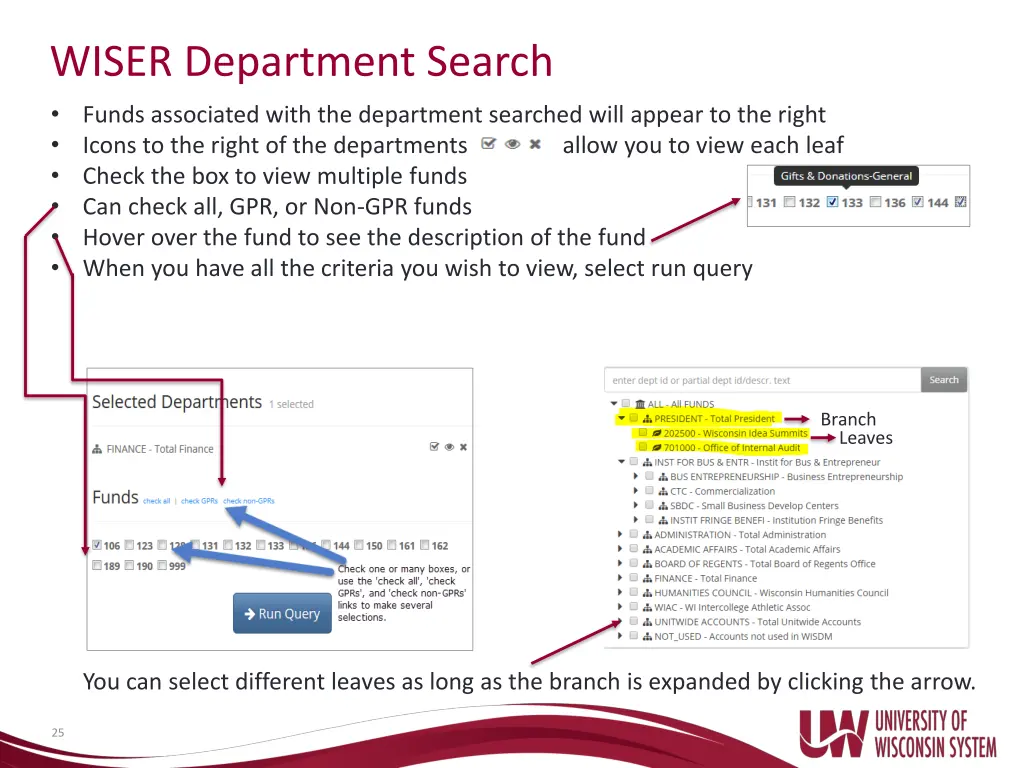 wiser department search funds associated with