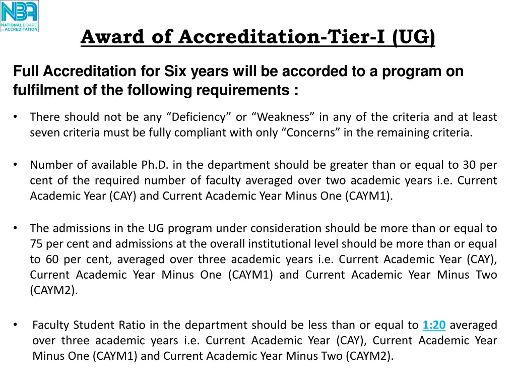 award of accreditation tier i ug