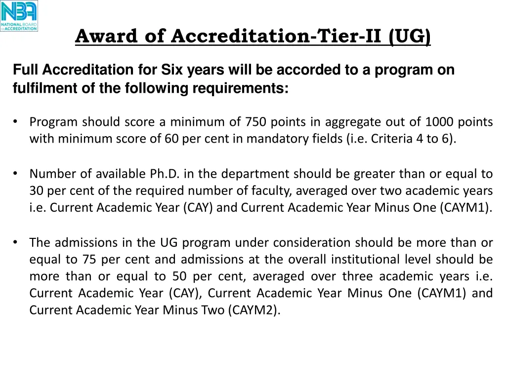 award of accreditation tier ii ug