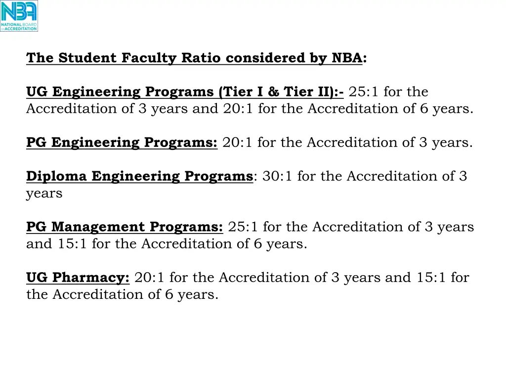 the student faculty ratio considered by nba