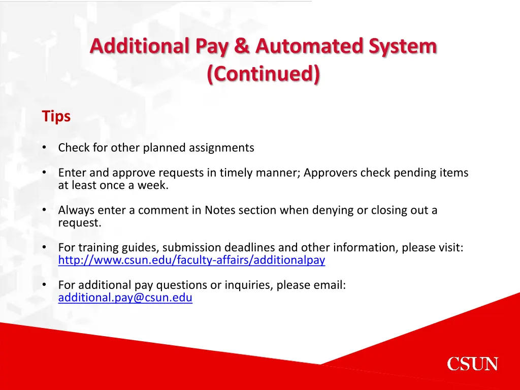 additional pay automated system continued