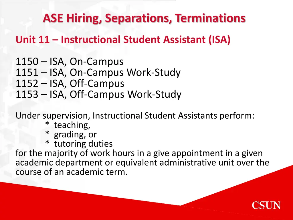 ase hiring separations terminations