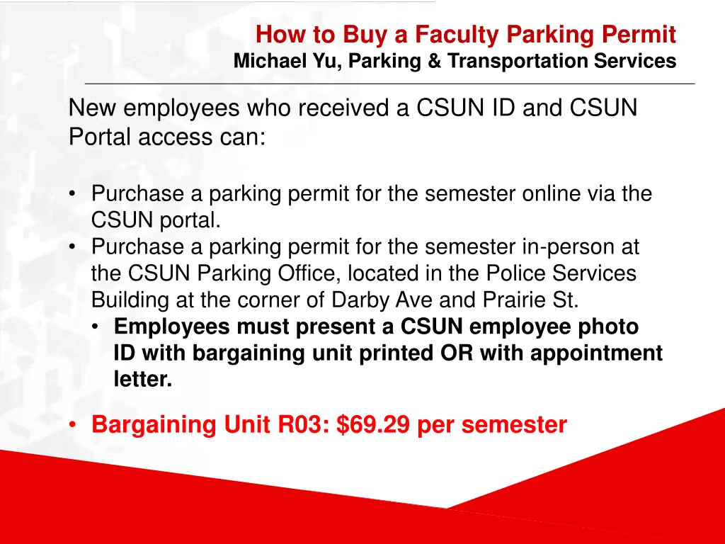 how to buy a faculty parking permit michael