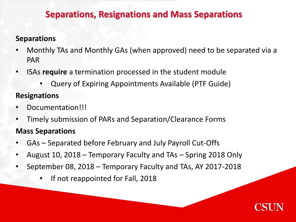 separations resignations and mass separations