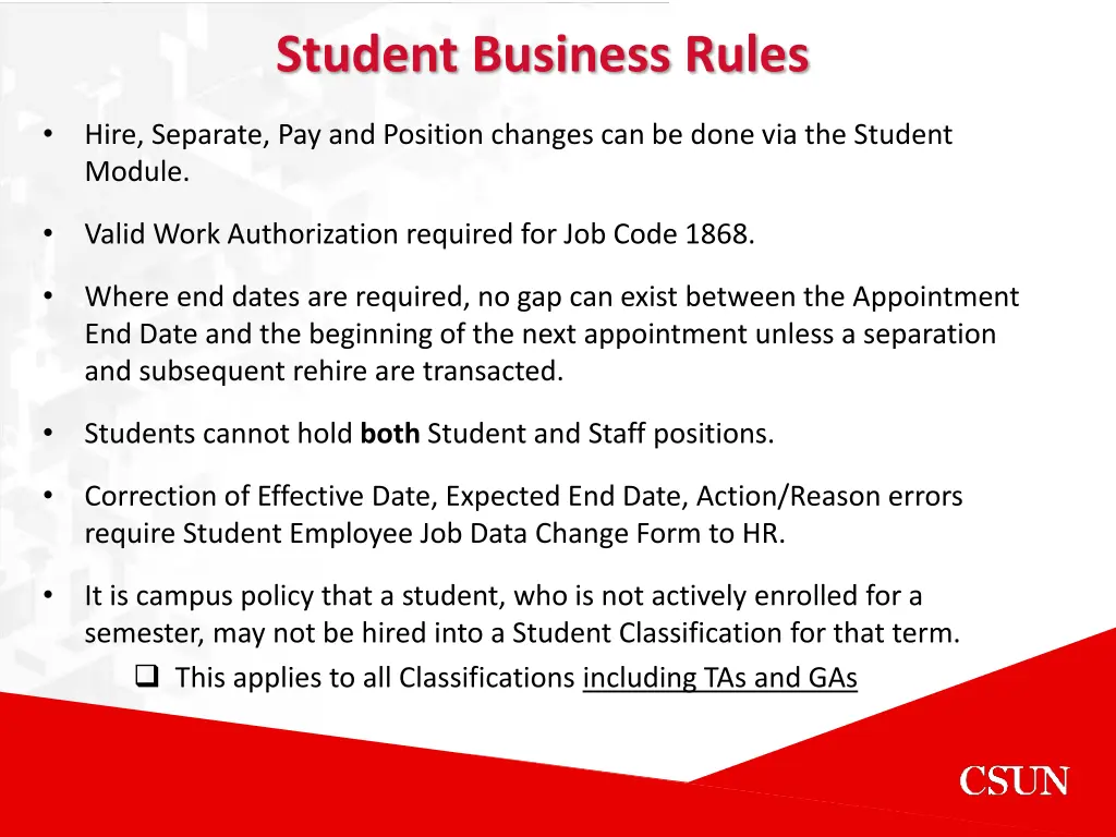 student business rules