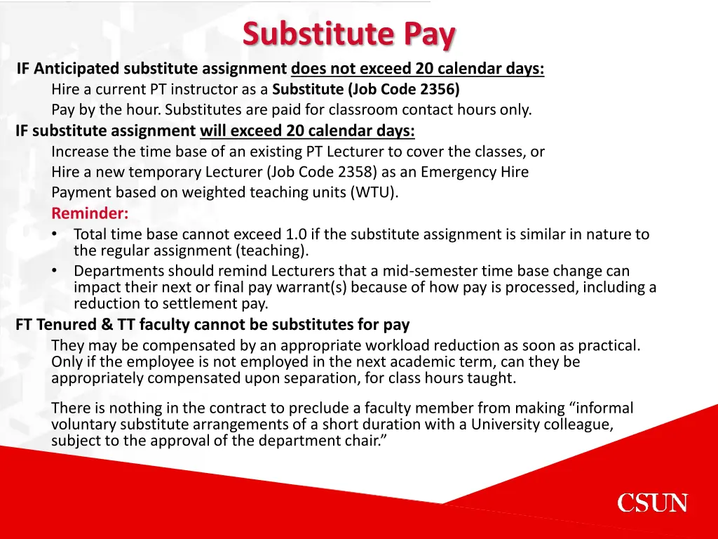 substitute pay