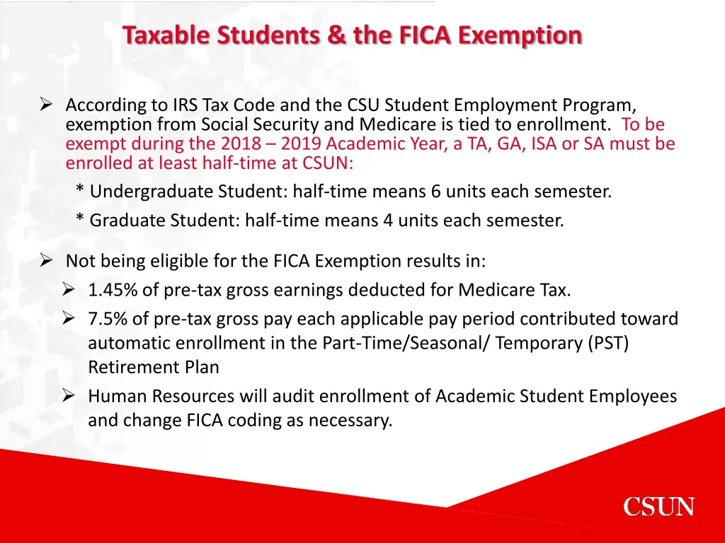 taxable students the fica exemption