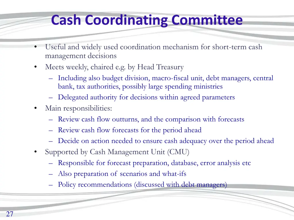 cash coordinating committee