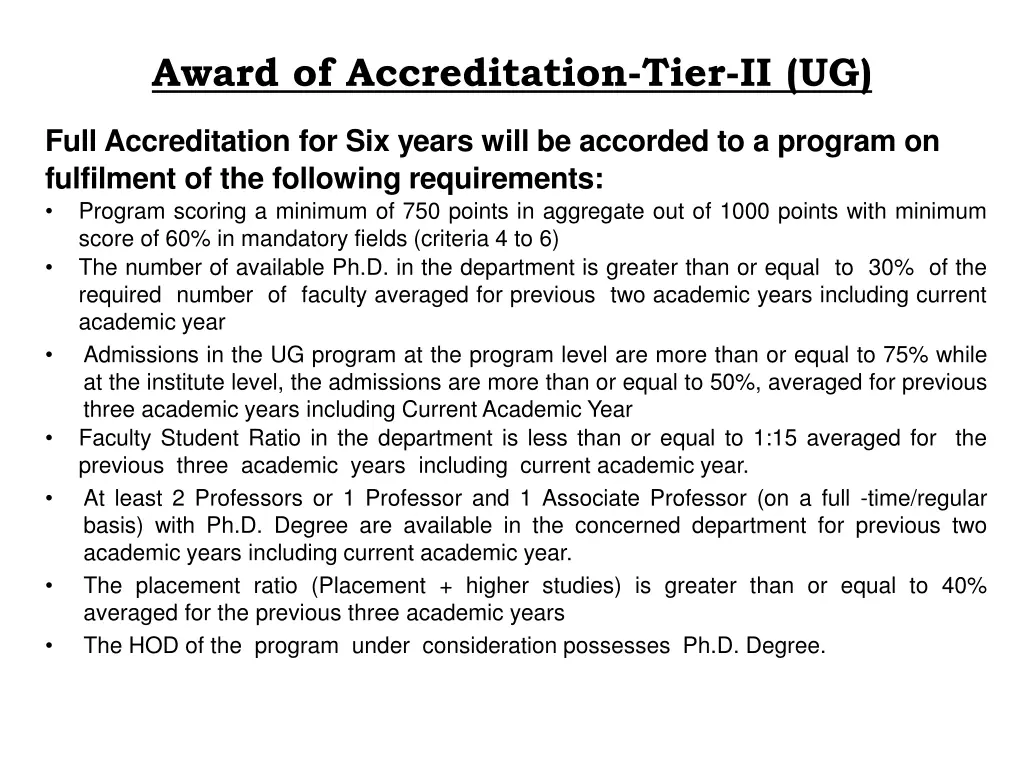 award of accreditation tier ii ug