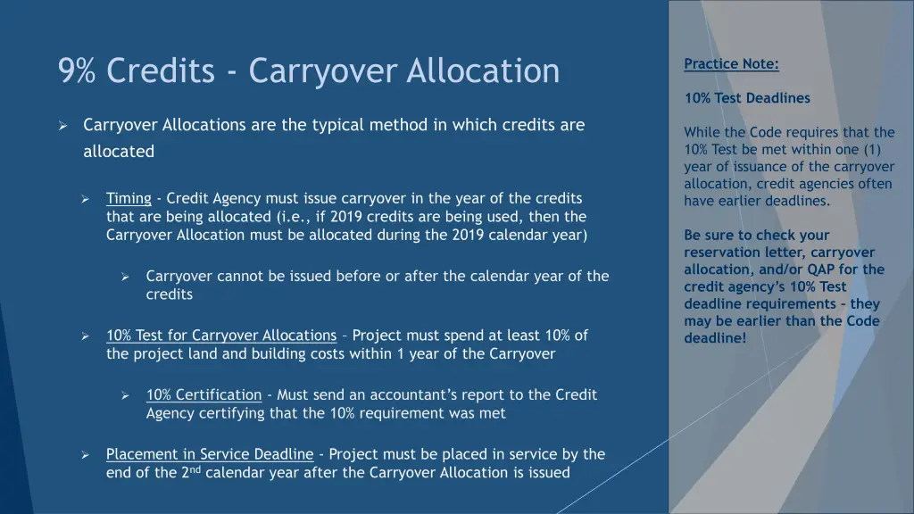 9 credits carryover allocation