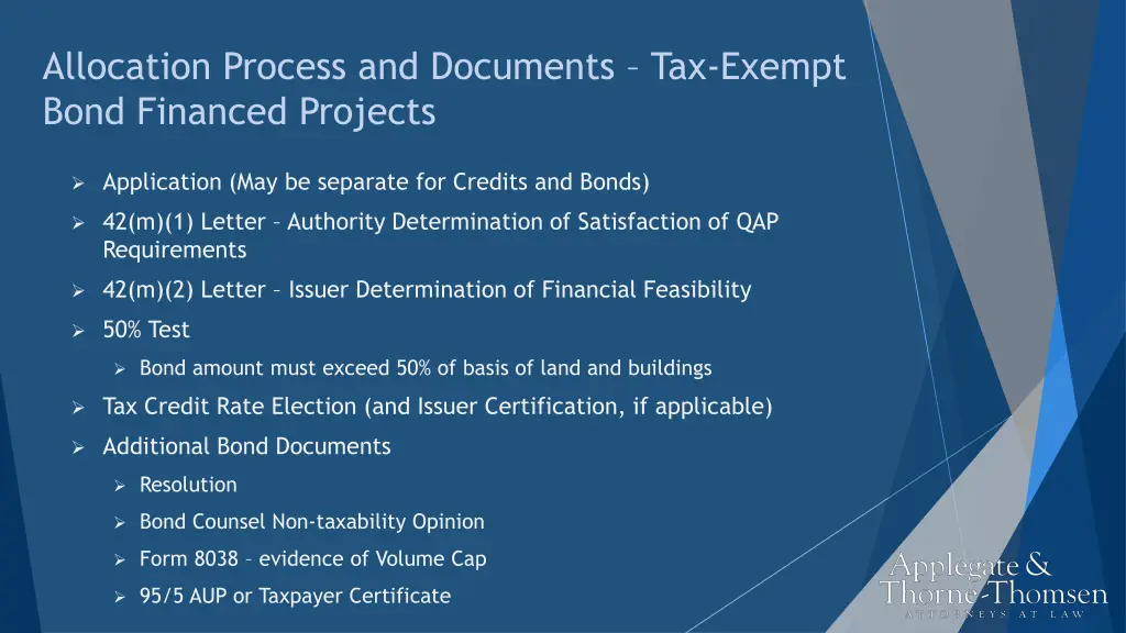 allocation process and documents tax exempt bond