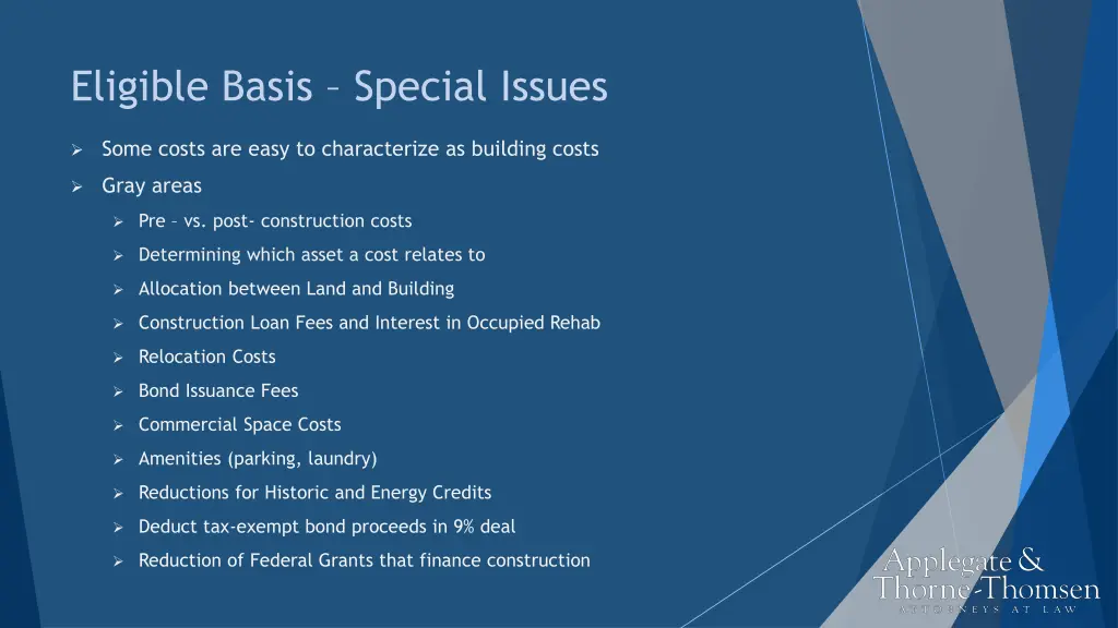 eligible basis special issues