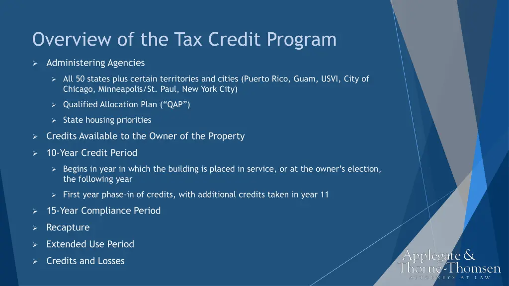 overview of the tax credit program 1