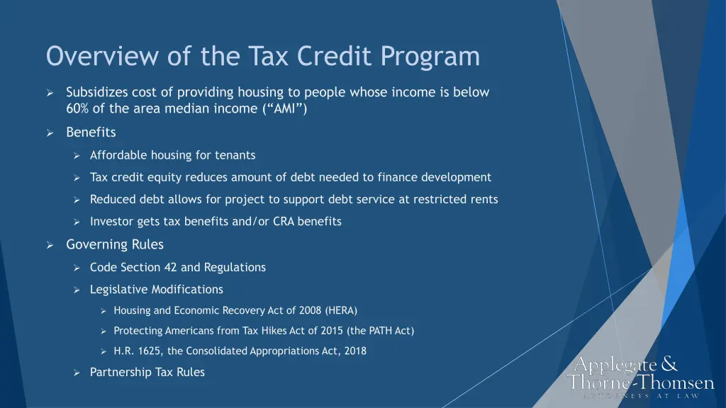 overview of the tax credit program