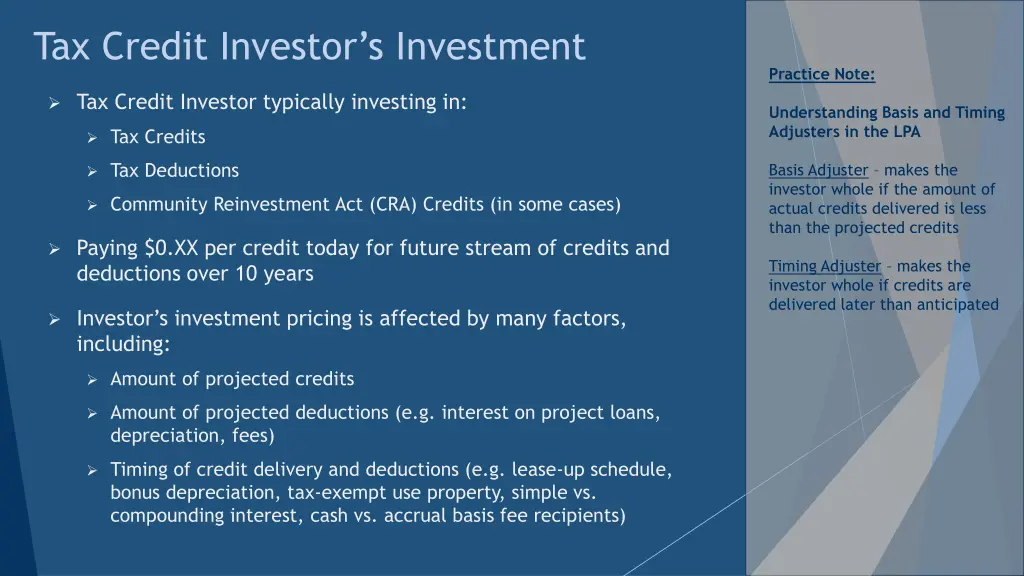 tax credit investor s investment