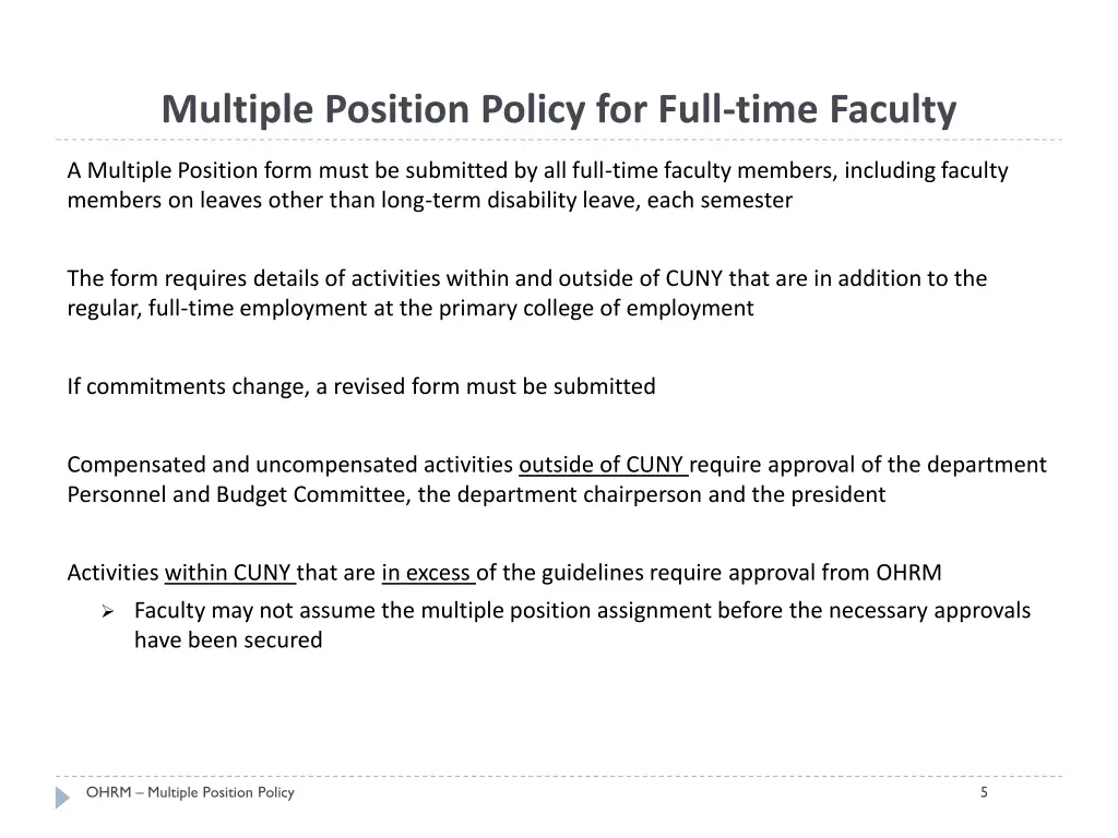 multiple position policy for full time faculty 1