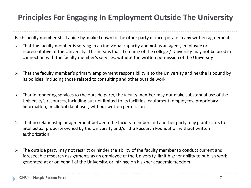 principles for engaging in employment outside