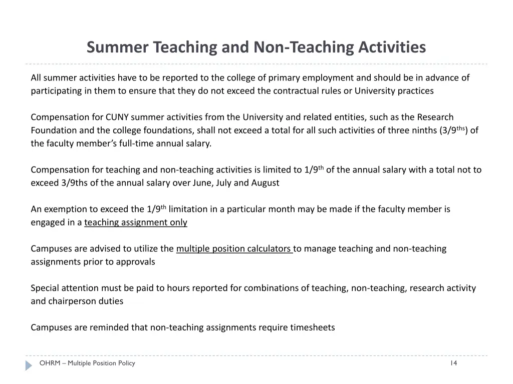 summer teaching and non teaching activities