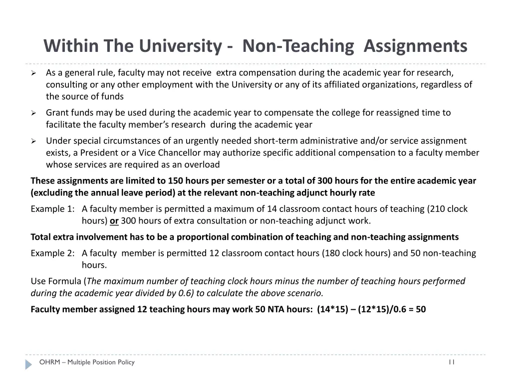 within the university non teaching assignments