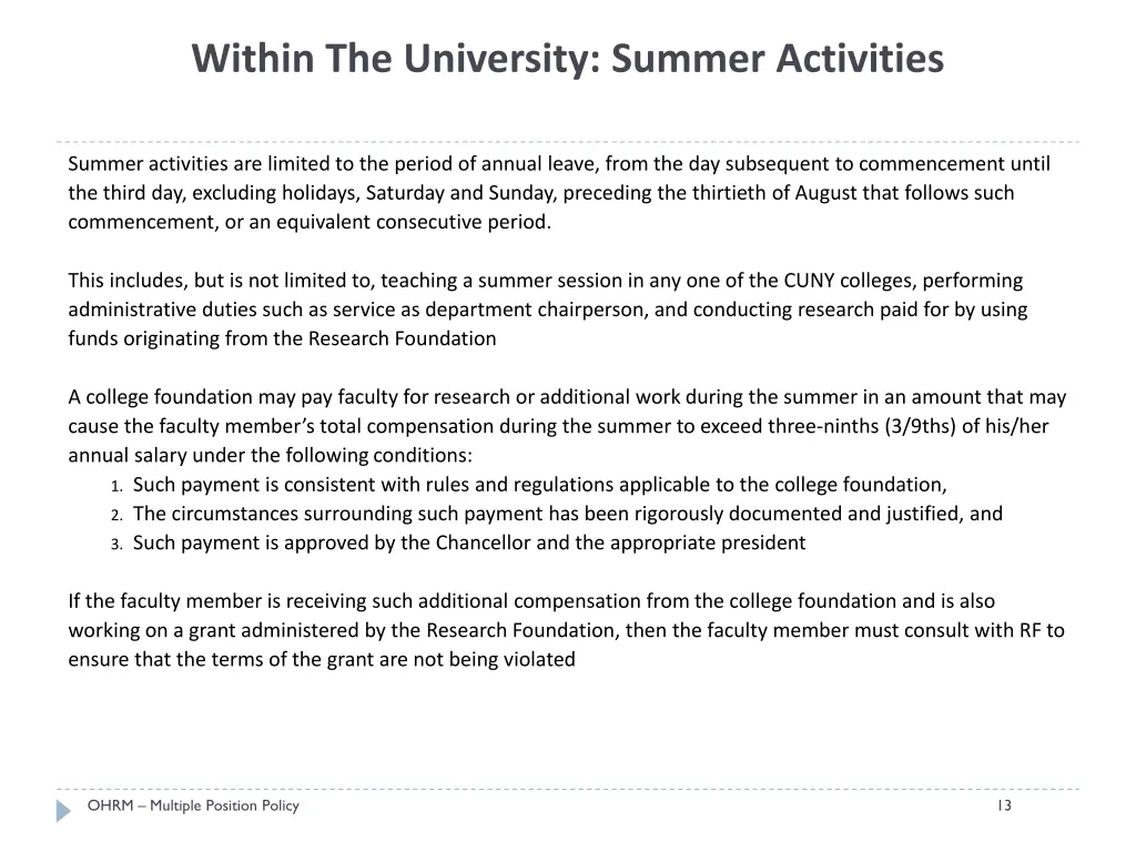 within the university summer activities