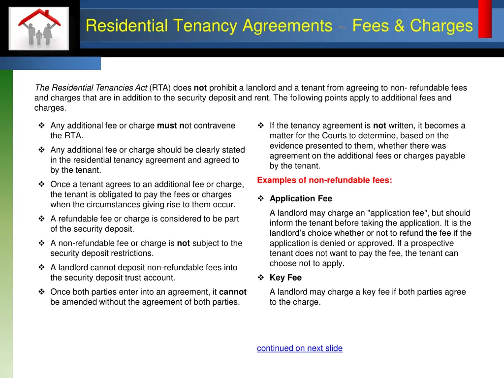 residential tenancy agreements fees charges