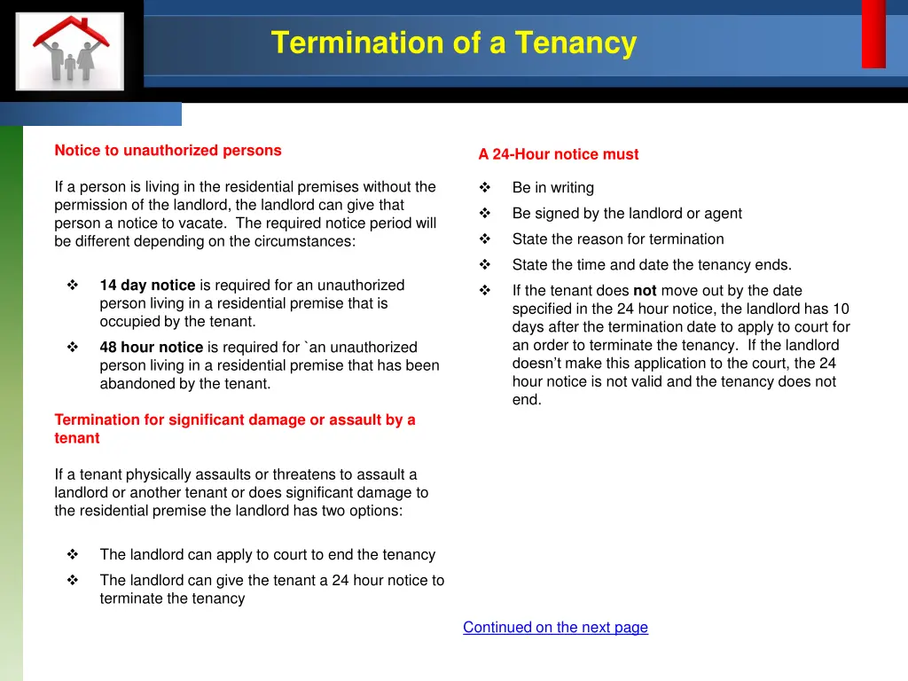 termination of a tenancy 2