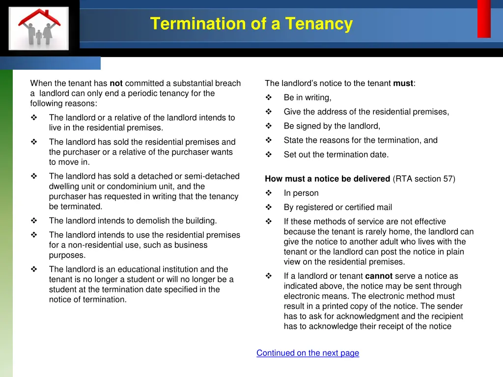 termination of a tenancy