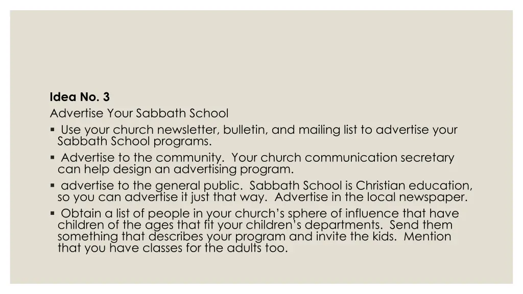 idea no 3 advertise your sabbath school use your