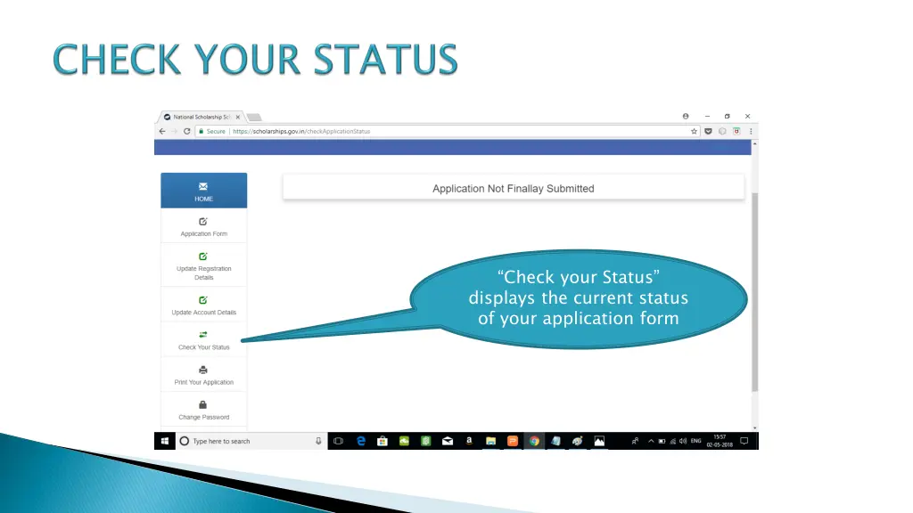 check your status displays the current status