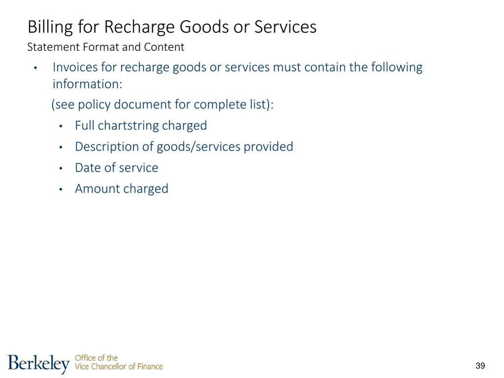 billing for recharge goods or services statement