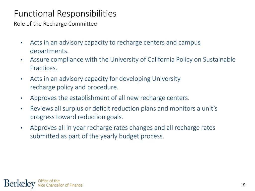 functional responsibilities role of the recharge