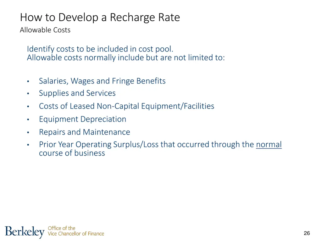 how to develop a recharge rate allowable costs