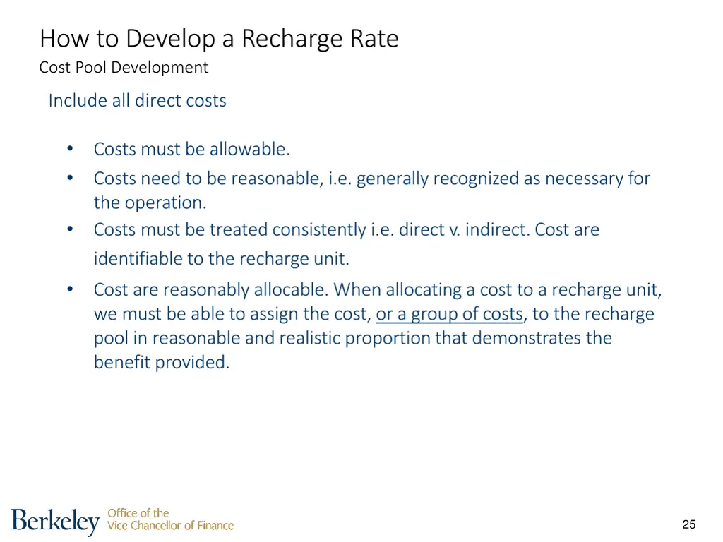 how to develop a recharge rate cost pool