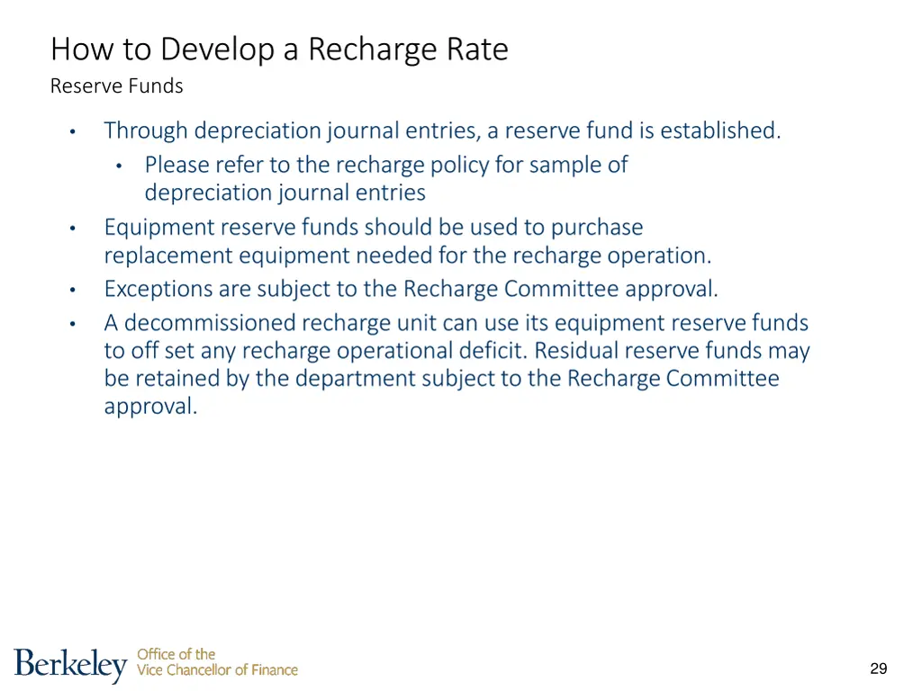 how to develop a recharge rate reserve funds