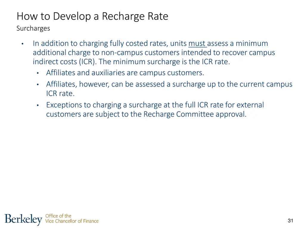 how to develop a recharge rate surcharges