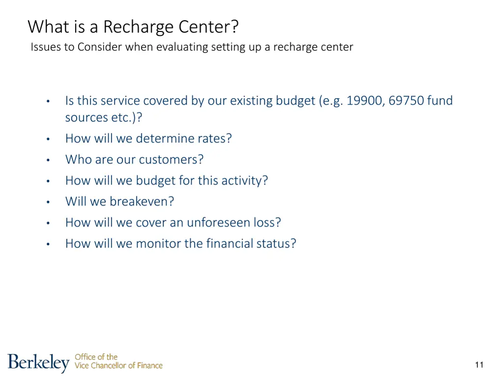 what is a recharge center issues to consider when 1