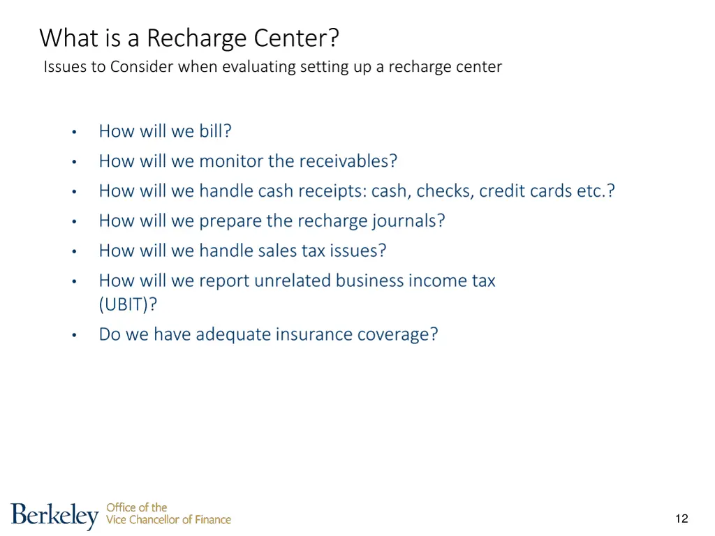 what is a recharge center issues to consider when 2