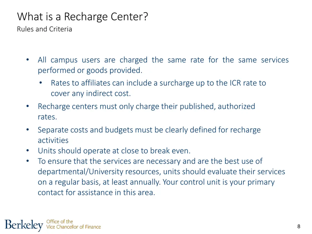 what is a recharge center rules and criteria 2