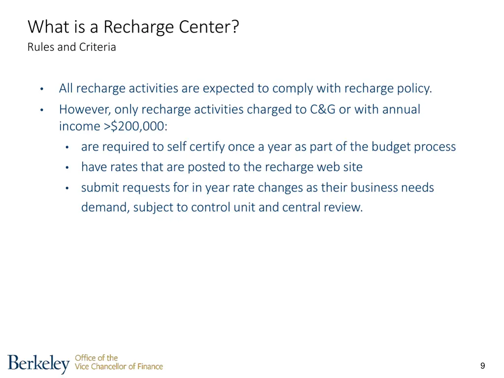 what is a recharge center rules and criteria 3