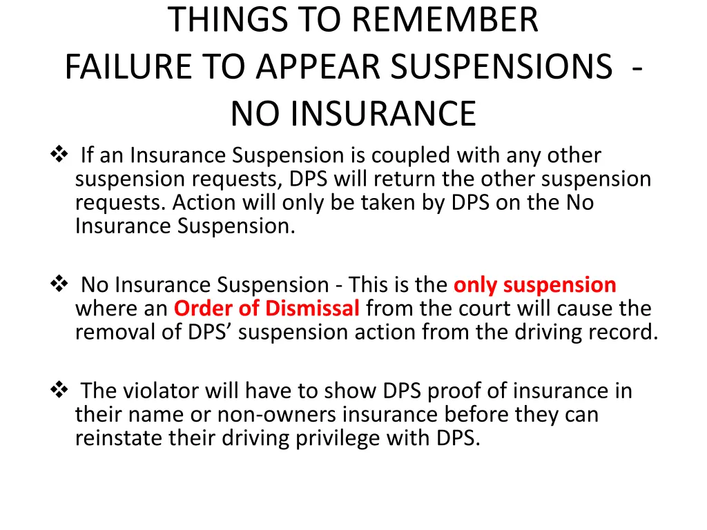 things to remember failure to appear suspensions