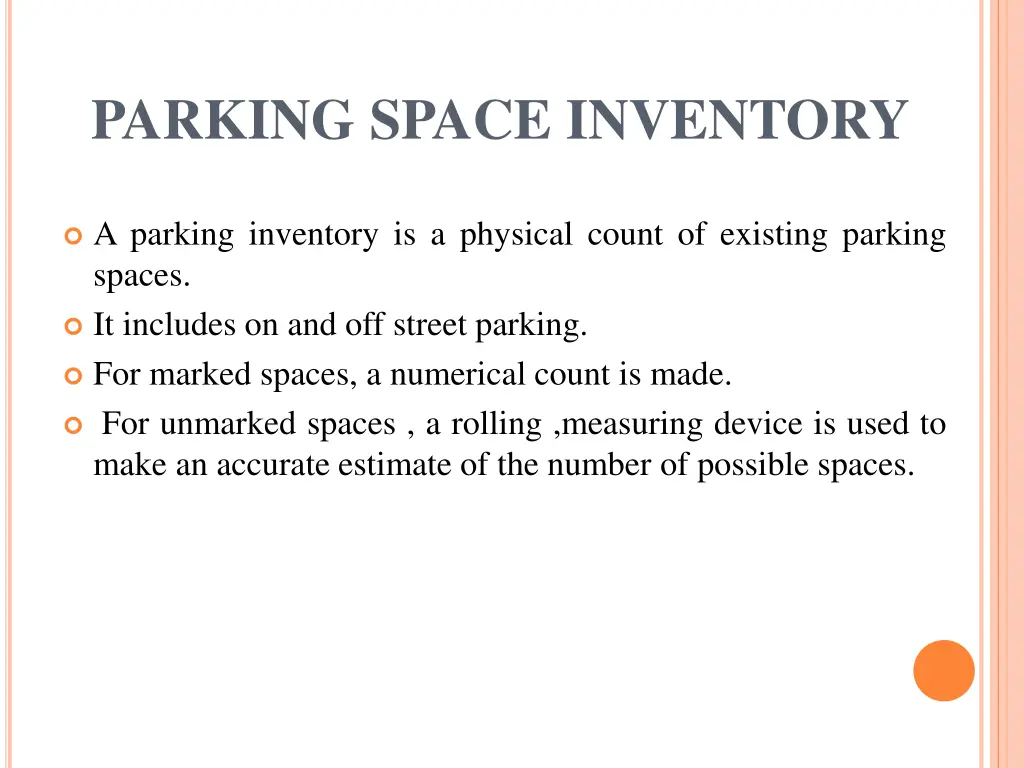 parking space inventory