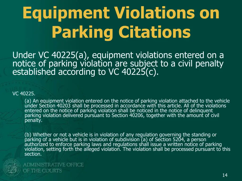 equipment violations on parking citations