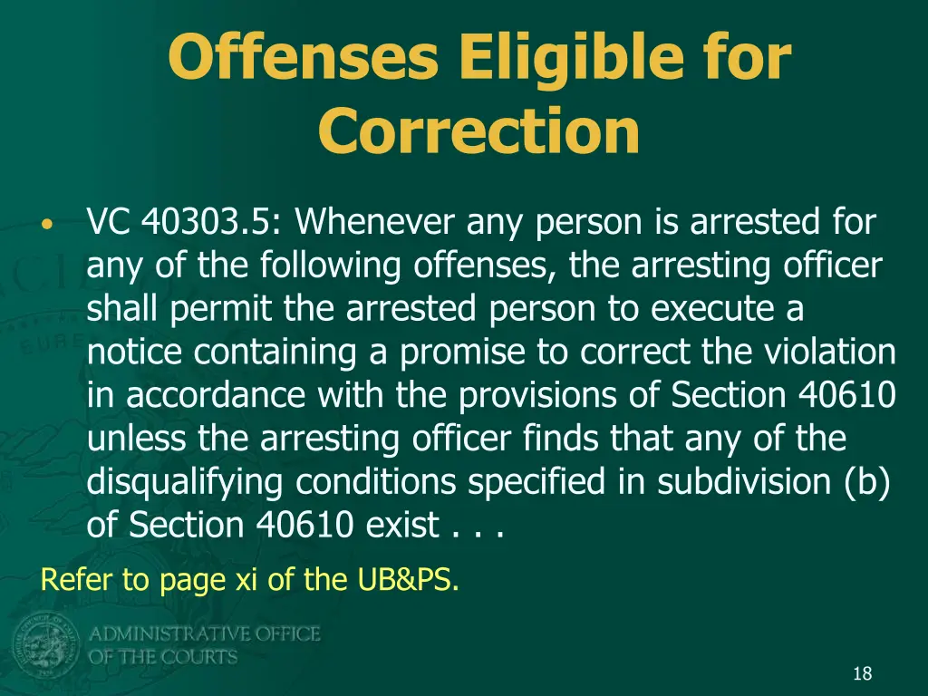 offenses eligible for correction