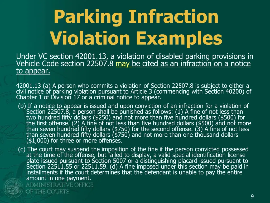 parking infraction violation examples under