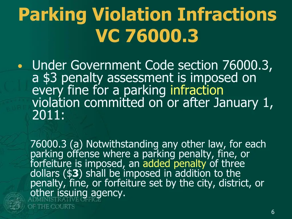 parking violation infractions vc 76000 3