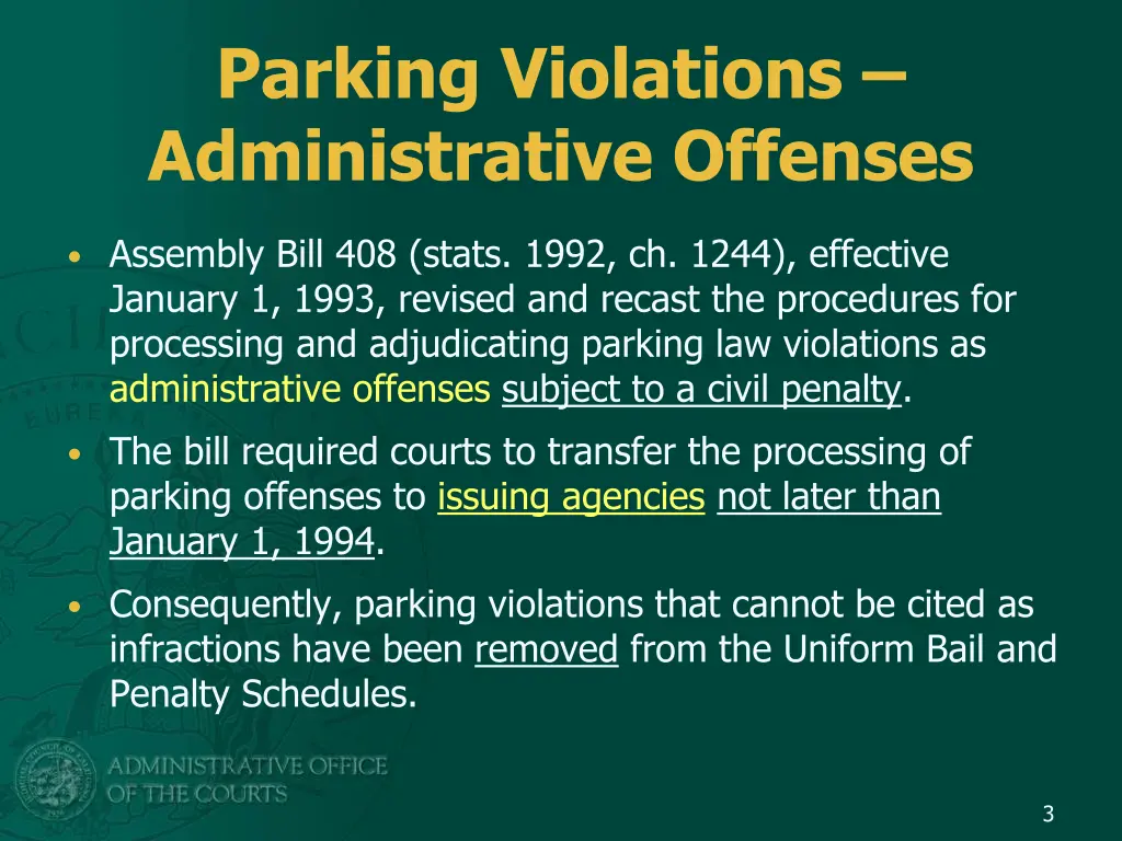 parking violations administrative offenses