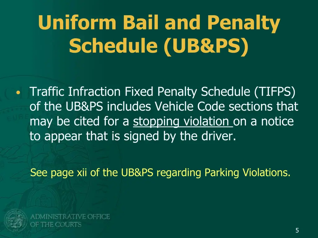 uniform bail and penalty schedule ub ps