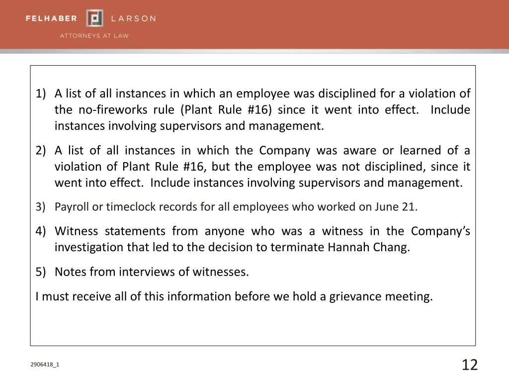 1 a list of all instances in which an employee