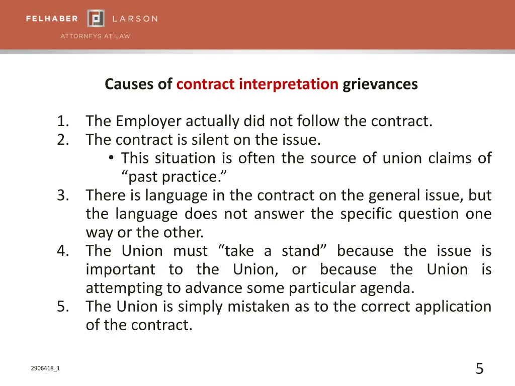 causes of contract interpretation grievances